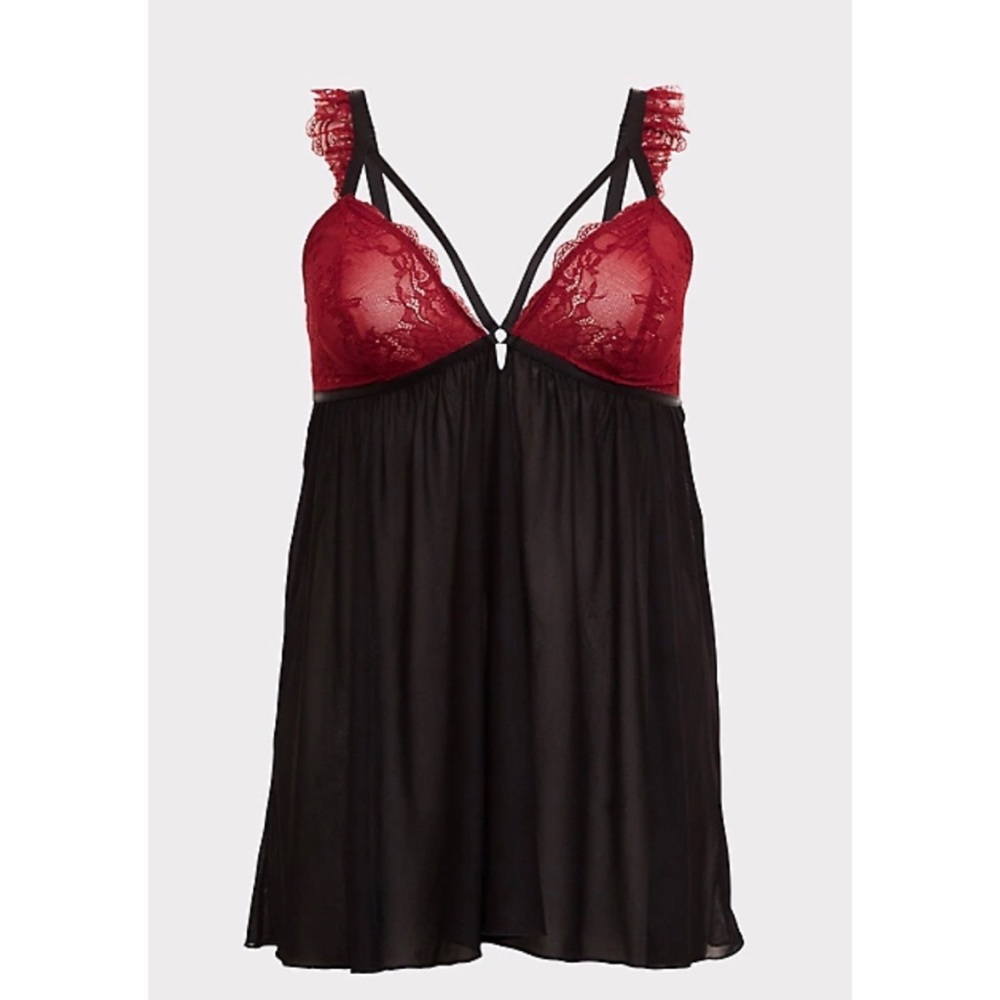 torrid Black and Red Lace Babydoll Top